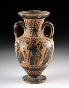 Greek Attic Black on Red Pottery Amphora w/ Figures