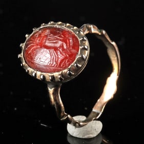 Silver Ring w/ Roman Carnelian Intaglio of a Biga