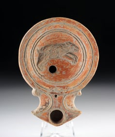 Roman Pottery Oil Lamp w/ Bear