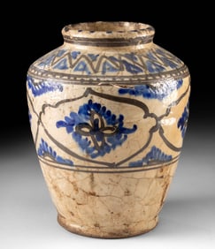 18th C. Persian Safavid Polychrome Jar w/ Floral Motifs