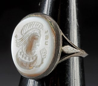18th C. Neoclassical Stone Intaglio Nobleman (in Ring)