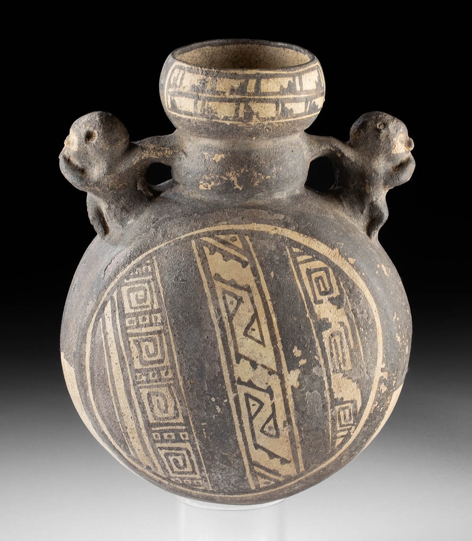 Chancay Bichrome Canteen Vessel w/ Monkeys (1 of 3)