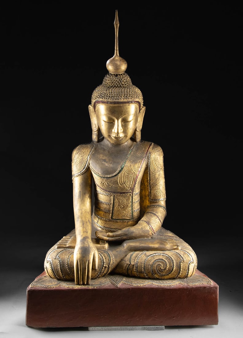 Large 18th C. Burmese Gilt Lacquer Seated Buddha (1 of 5)