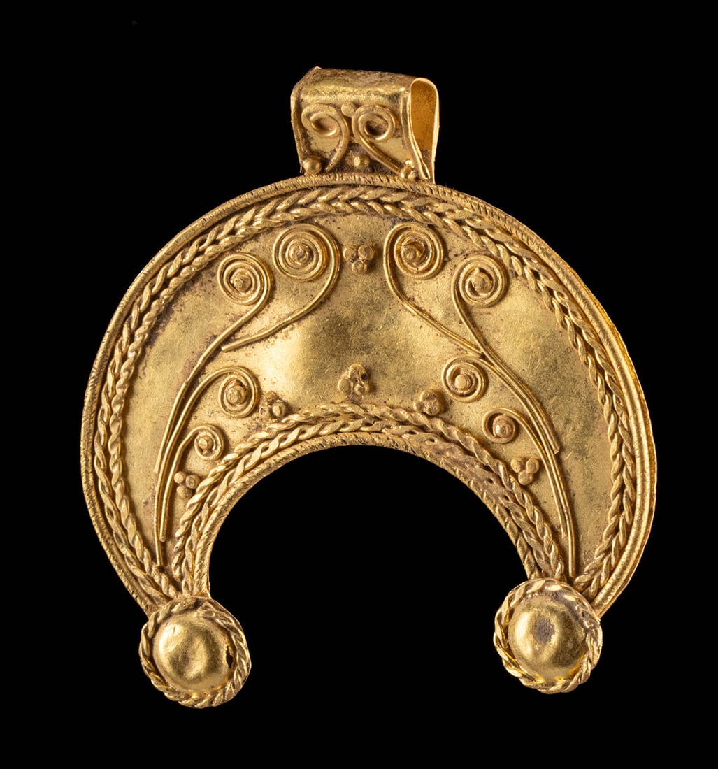 Superb Ancient Greek 23K+ Gold Filigree Lunula (Pendant) (1 of 2)