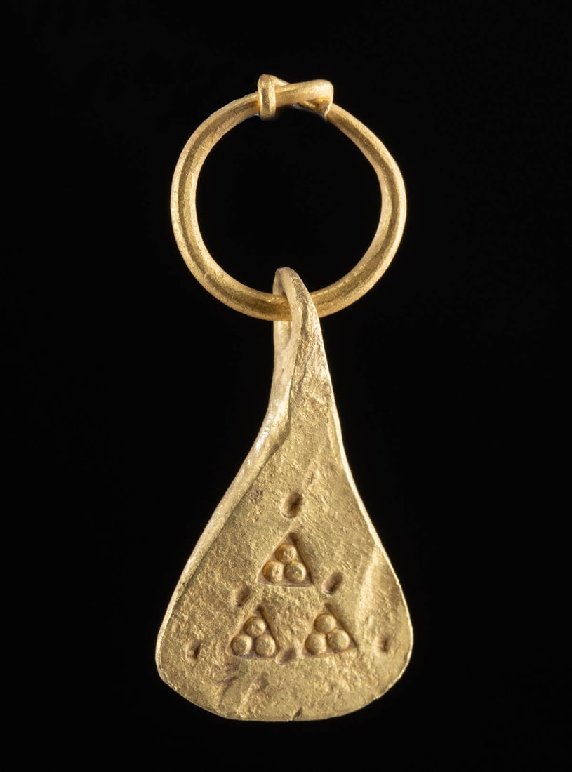 Petite 9th C. Viking Gold Pendant, Axe Head Form (1 of 2)