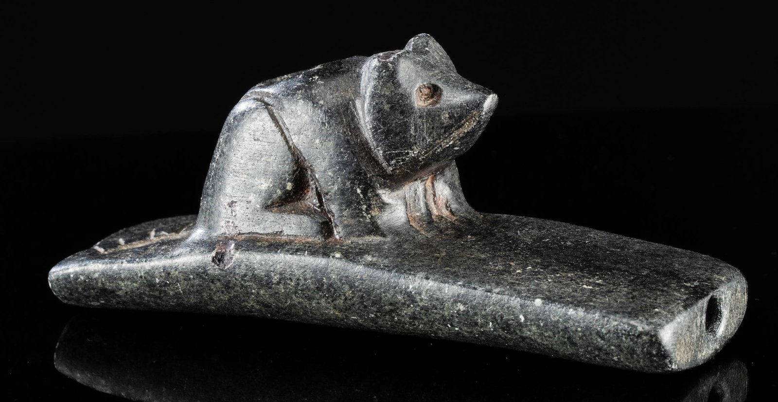 Native American Hopewell Stone Platform Pipe, Raccoon Atop (1 of 3)