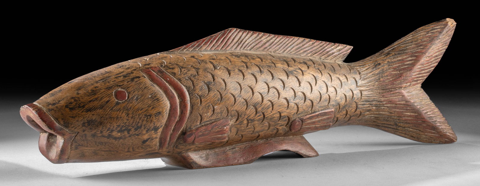 Thai or Japanese Teak Wood Koi Fish Carving (1 of 4)