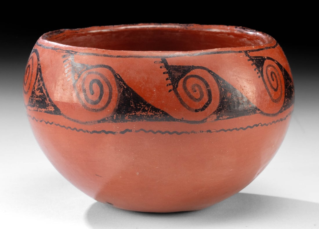 Native American Maricopa Black on Red Bowl, Wave Motifs (1 of 3)