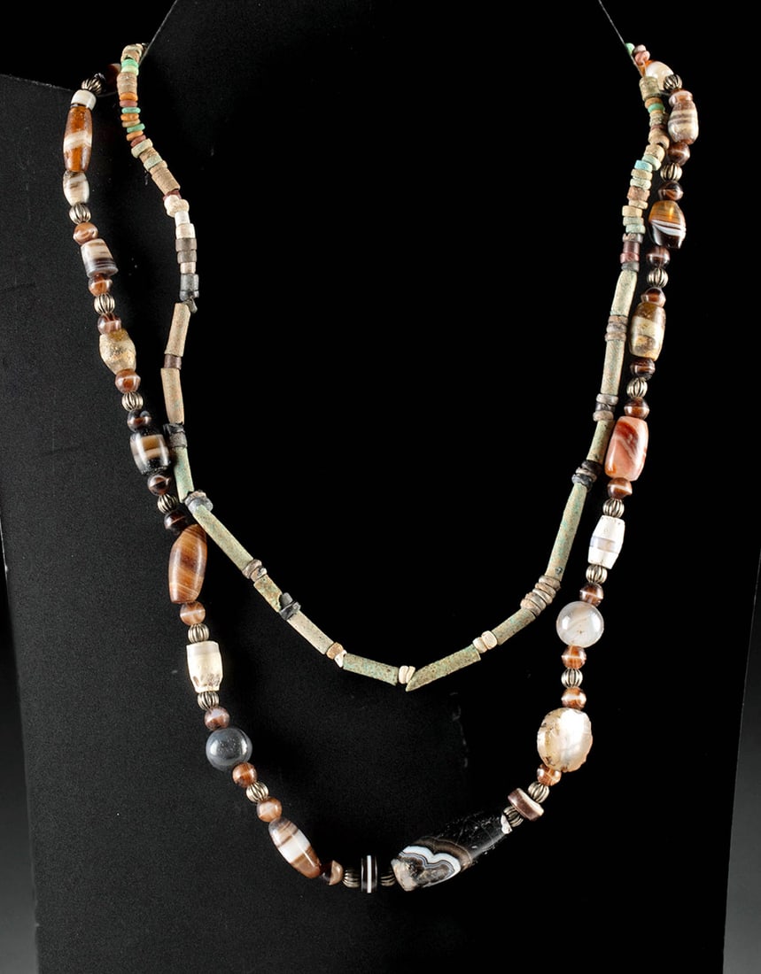 Ancient Necklaces - Egyptian Faience + Bactrian Agate (1 of 2)