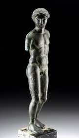 Tall Classical Greek Bronze Statue of a Nude Athlete