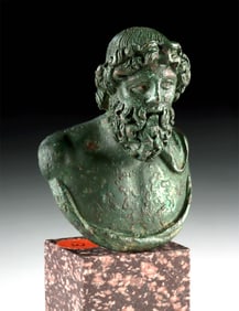 Roman Bronze Bust Steelyard Weight, Silver Inlay Eyes