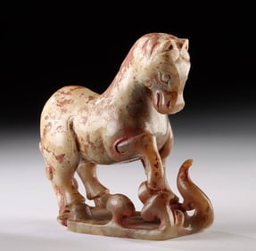 Chinese Ming Dynasty Hetian Jade Horse, Cinnabar Traces