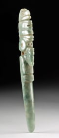 Exceptional Guanacaste Nicoya Jade Celt Pendant, Avian and Lizard Motifs