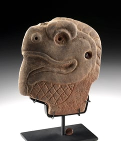 Finely-Carved Maya Stone Hacha Depicting Snake Head in Profile
