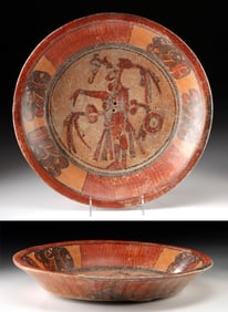 Impressive Maya Highlands Decorated Dish, Ritual Figure