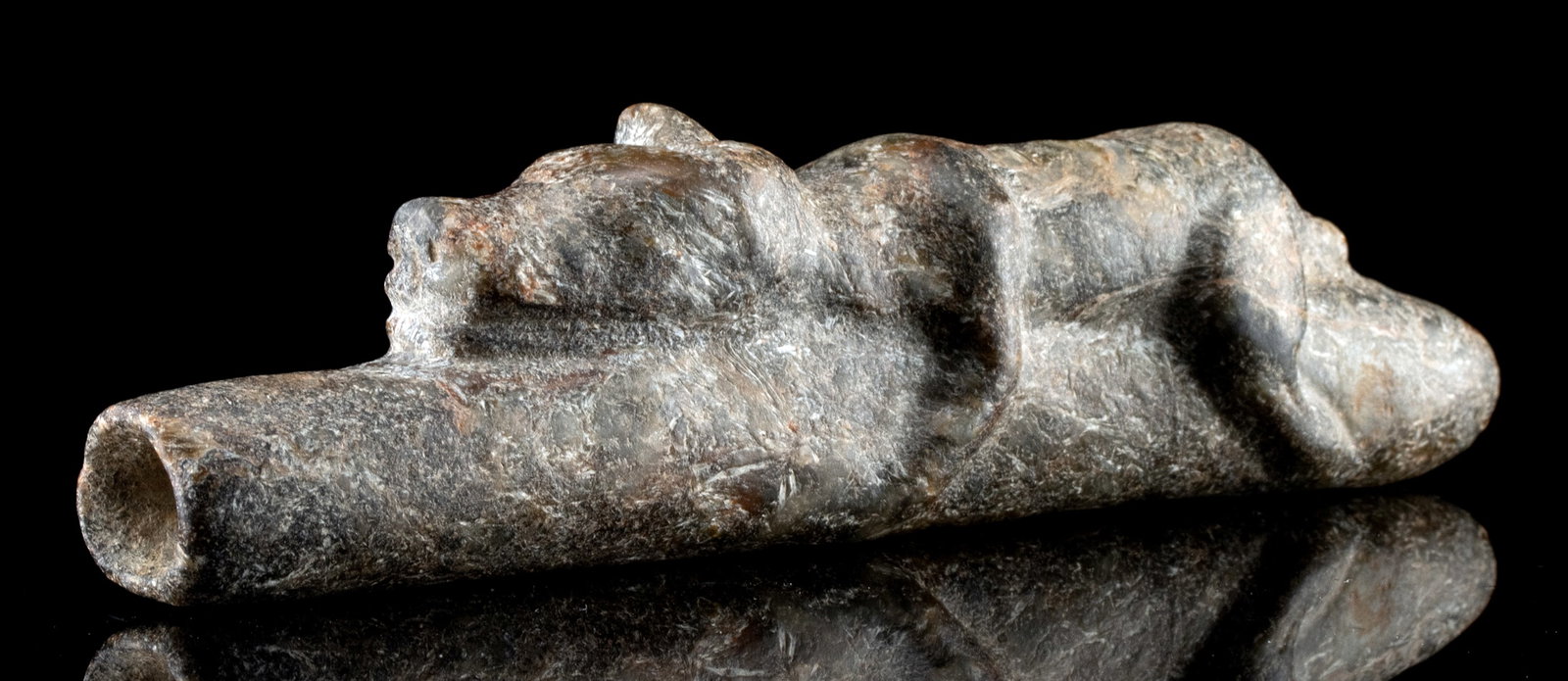 Cherokee Hand-Carved Stone Pipe with Wolf Figure (1 of 3)