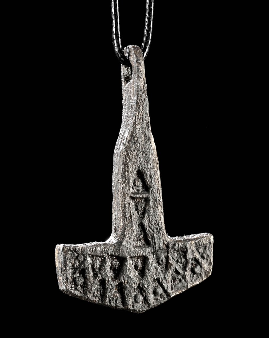 Viking Iron Mjolnir Pendant, Stamped Decoration (1 of 3)