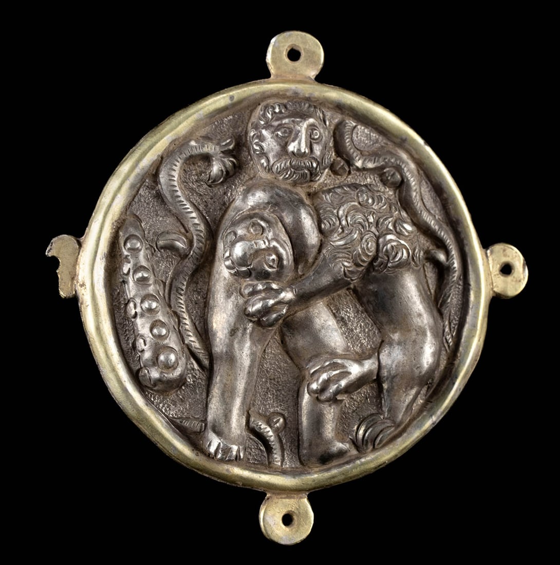 Roman Gilt Silver Repousse Phalera w/ Nemean Lion (1 of 3)