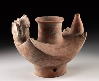 Colombian Tairona Polychrome Caiman Effigy Vessel