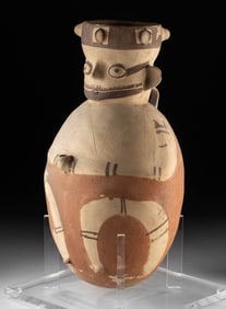 Tall Chancay Polychrome Figural Vessel Holding Jar