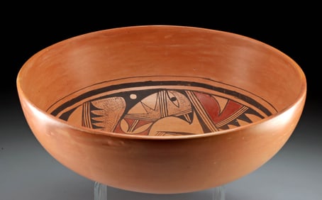 Large Hopi Polychrome Pottery Bowl w/ Avian Motif