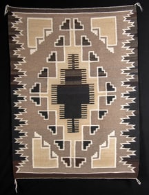 Fine Navajo Woven Wool Two Grey Hills Rug