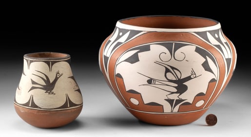 Two Zia Pottery Jars w/ Birds, 1 by Juanita Shije