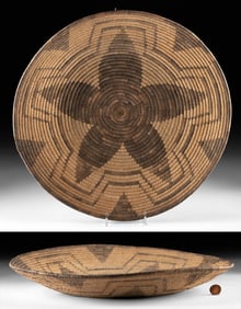 1900s Pima / Papago Basket Tray Stylized Flower Motif