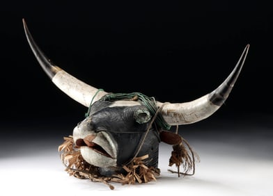 African Bidjogo Wood & Horn Initiation Bull Mask
