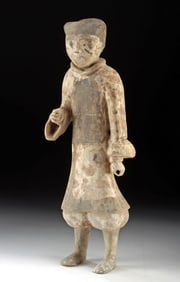 Chinese Han Bichrome Pottery Warrior Tomb Attendant