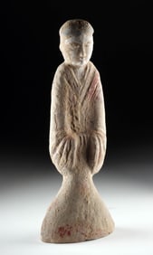Chinese Han Polychrome Pottery Female Attendant Figure
