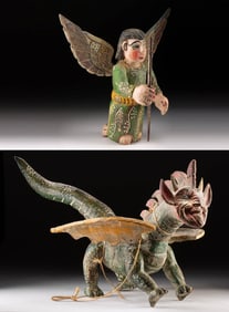 Mexican Folk Art Copal Wood Dragon & Archangel Raphael