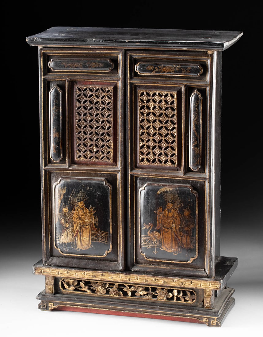 19th C. Chinese Wood Altar Box w/ Glass Shelves (1 of 5)