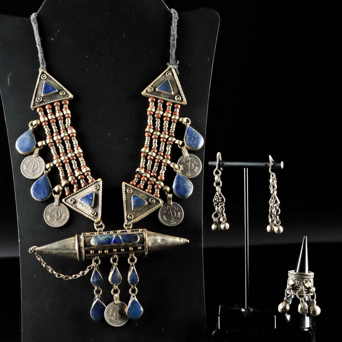 Bedouin Brass & Lapis Necklace, Earrings, & Ring (1 of 2)