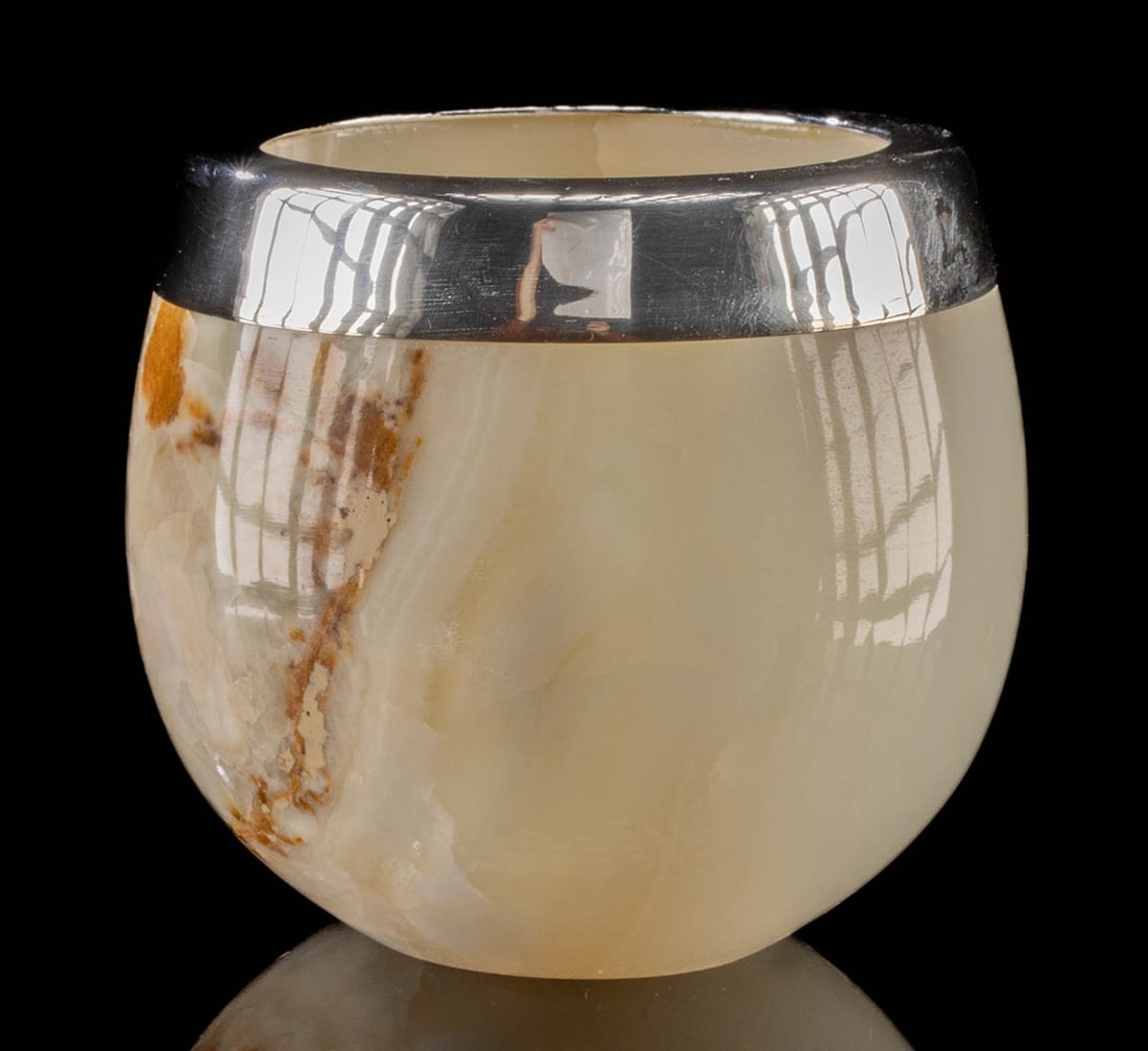 Alabaster Candle Holder w/ Silver Rim (1 of 3)