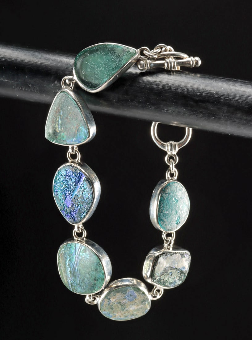 Sterling Silver Bracelet w/ Ancient Roman Glass (1 of 5)