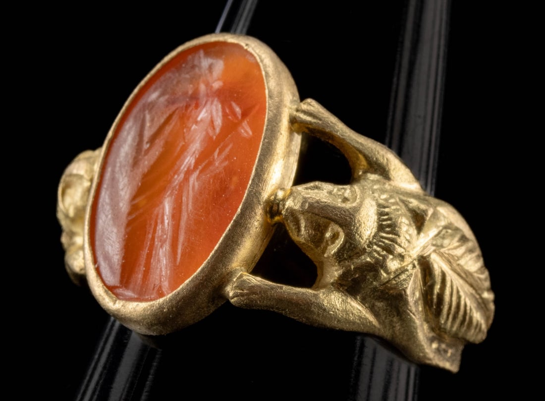 Roman Carnelian Intaglio Fortuna (in Gold Ring) (1 of 3)
