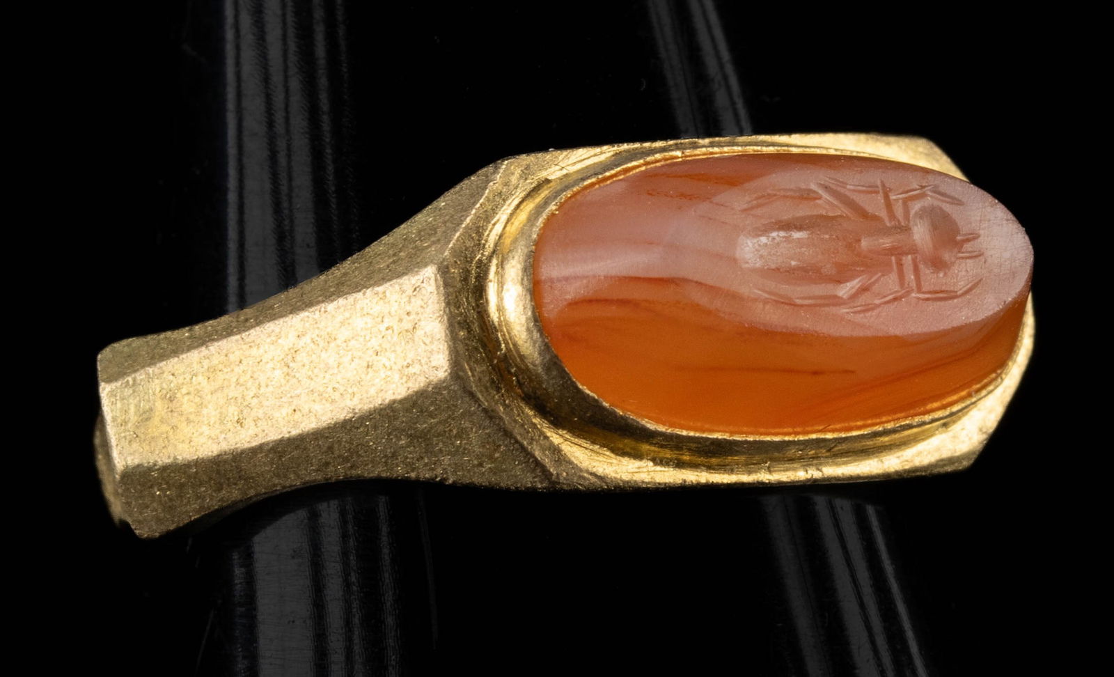 Roman Banded Carnelian Intaglio w/ Ant (in Gold Ring) (1 of 3)