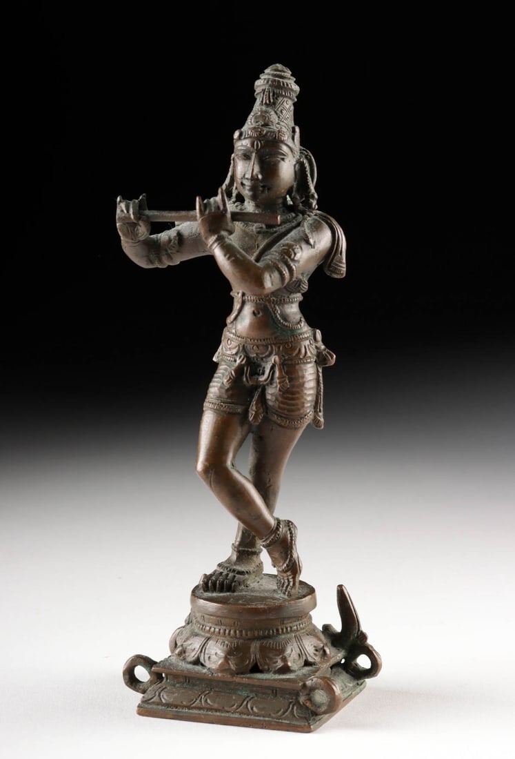 15th C. Indian Bronze Statue Krishna Playing Flute (1 of 3)