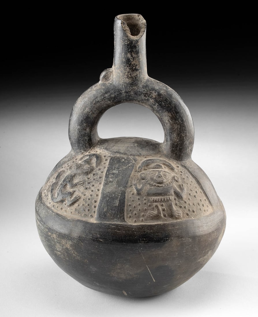 Chimu Blackware Stirrup Jar w/ Lords & Monkeys (1 of 4)