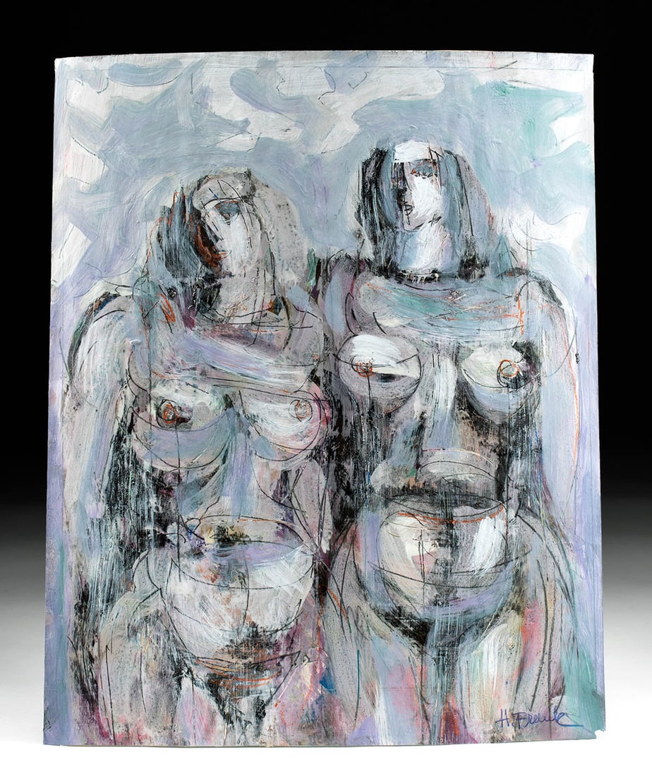 Harold Frank Mixed Media "Two White Nudes": Annual Christmas Day Charity Auction - Help feed families in need, one bid at a time! Artemis will donate 100% of the buyer's premium from all lots sold directly to Community Food Share. Every $1.00 p