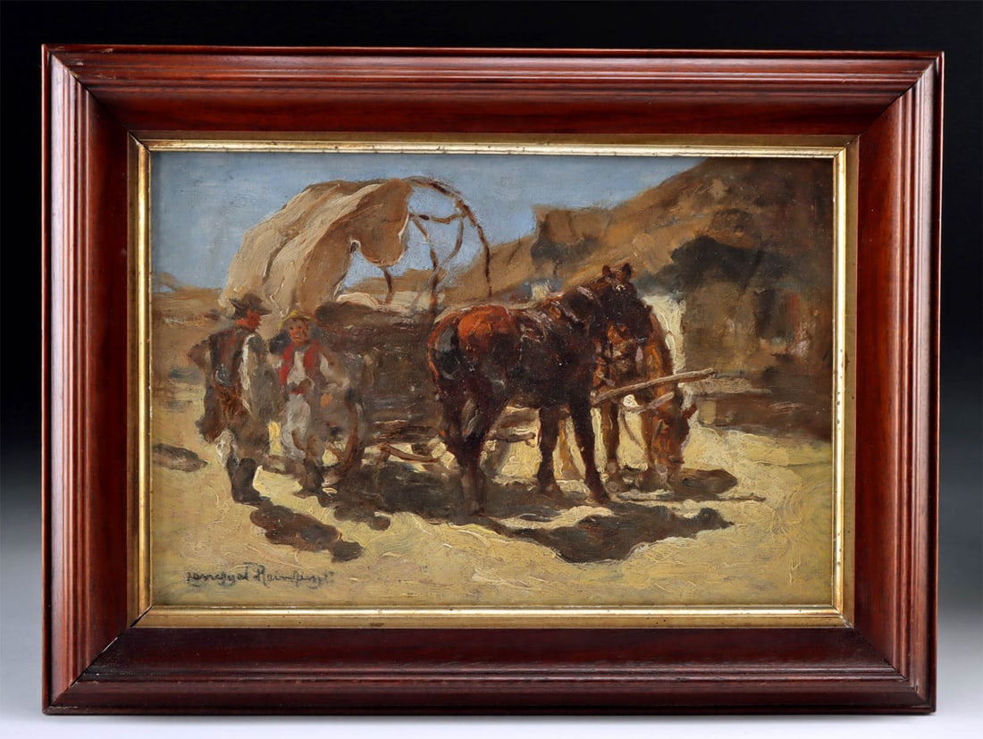 19th C. Louis Reinhardt Painting - Horse & Wagon (1 of 3)