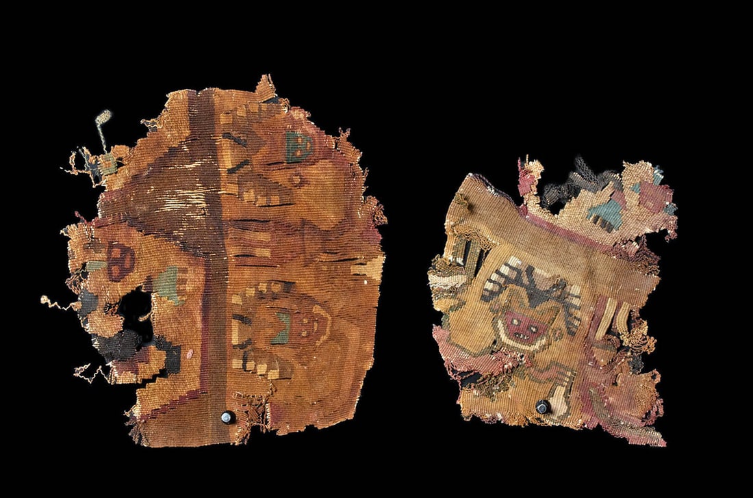 2 Chancay Polychrome Textile Fragments w/ Felines (1 of 2)