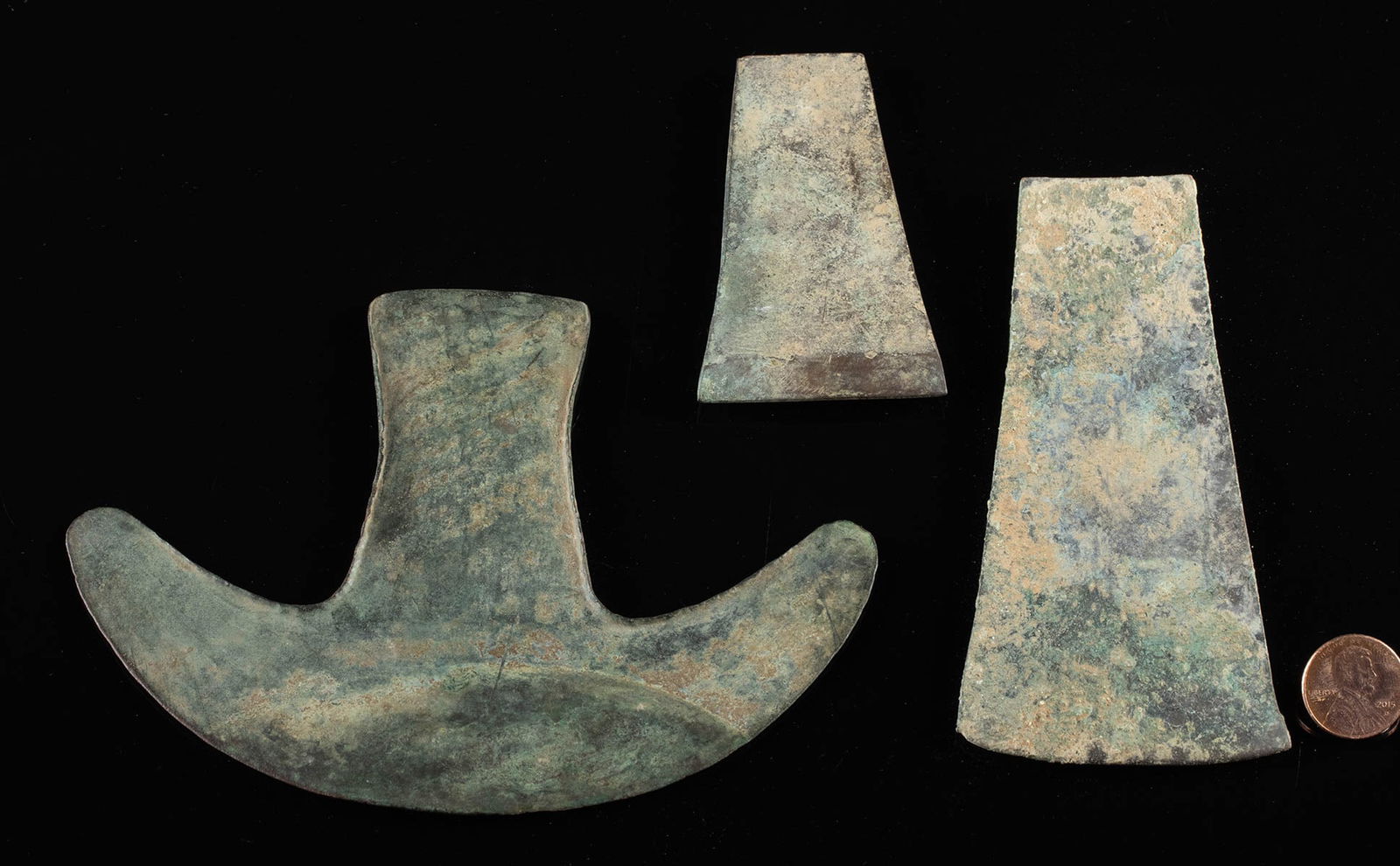 Three Aztec Copper Axe Heads Tepoztli / Tajadero (1 of 1)