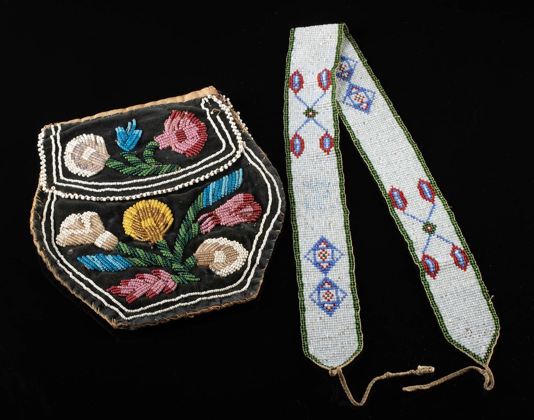 Iroquois Beaded Velvet Purse & Plains Beaded Hat Band (1 of 2)