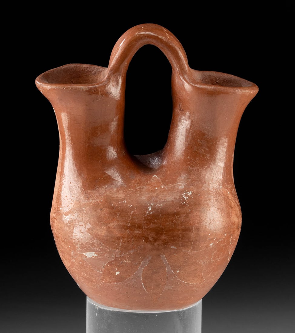 Santa Clara Pueblo Redware Wedding Vase: **Originally Listed At $250** Native American, Southwestern United States, New Mexico, Santa Clara Pueblo, ca. early to mid-20th century CE. A redware wedding vase, polished to a lustrous surface with