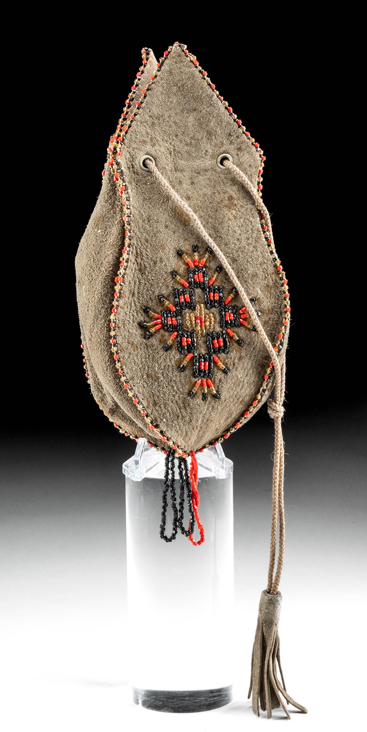 20th C. Native American Beaded Leather Drawstring Bag (1 of 3)