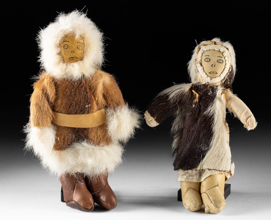 1930s Inuit Fur & Cloth Female Dolls in Parkas (1 of 1)