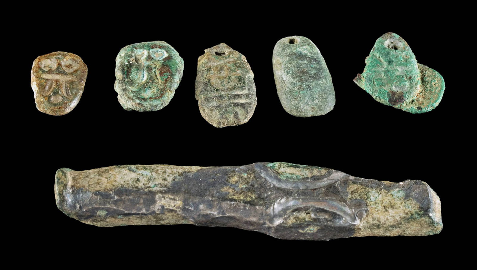 5 Greek/Roman Bronze Luck Charms & Silver Snake Effigy (1 of 2)