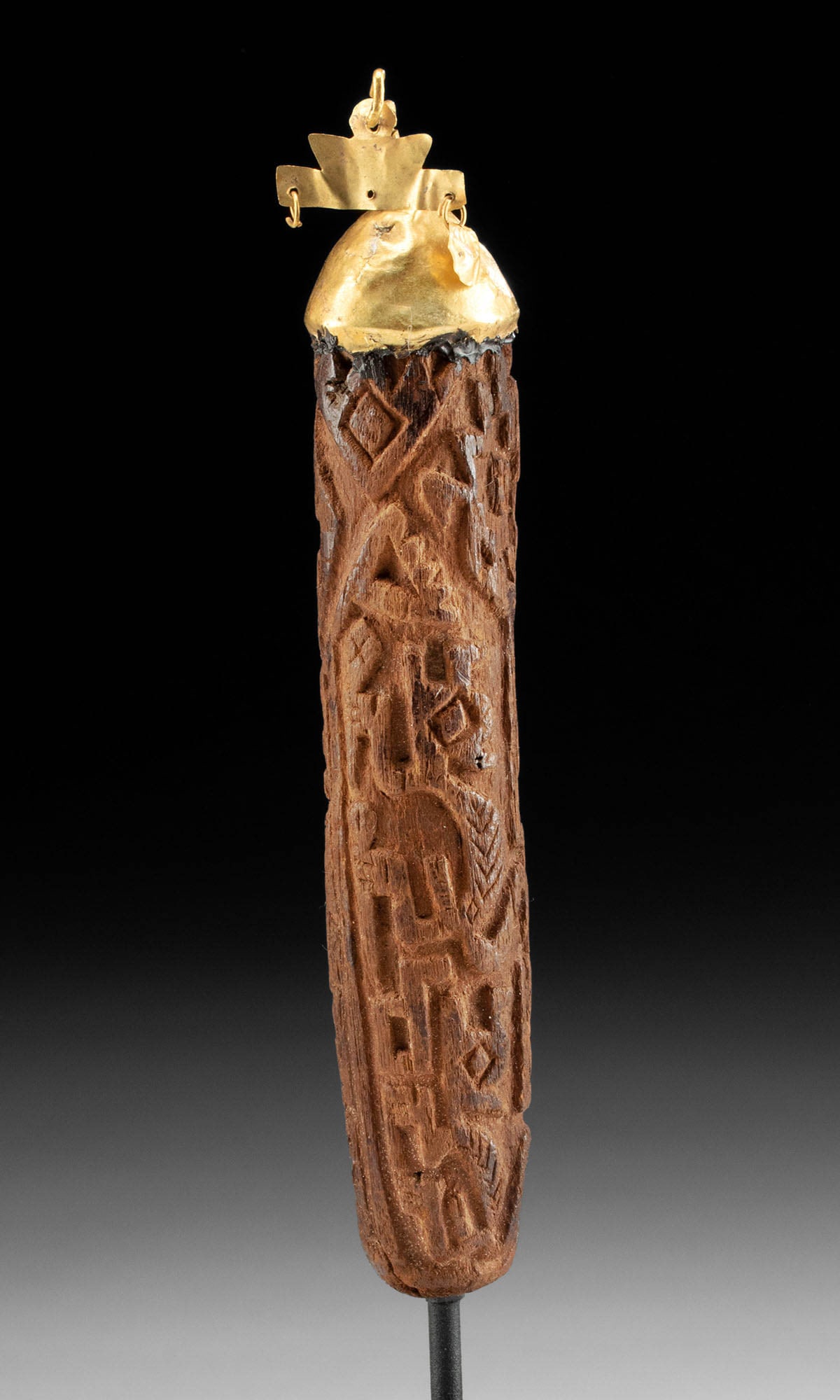 Chimu Carved Wood Scepter Handle w/ Gold Cap (1 of 4)